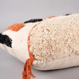 Art Avenue Cream-Coloured & Orange Self Design Cotton Rectangle Cushion Cover image 3