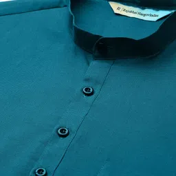 RAJUBHAI HARGOVINDAS Men Teal Blue Solid Straight Kurta image 4