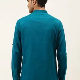 RAJUBHAI HARGOVINDAS Men Teal Blue Solid Straight Kurta image 3