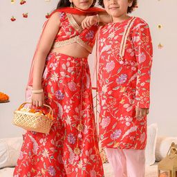 pspeaches Boys Floral Printed Regular Pure Cotton Kurta With Pyjamas-picture-20