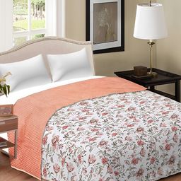 RF RELAXFEEL White & Peach Floral Cotton Heavy Winter 150 GSM Double Bed Dohar-picture-42
