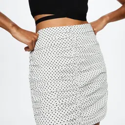 MANGO Women White & Black Geometric Printed Ruched Skirt image 1