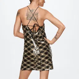 MANGO Black & Golden Sequinned Bodycon Mini Dress image 3