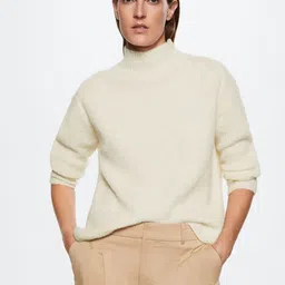 MANGO Women Off White Sustainable High-Neck Pullover image 1