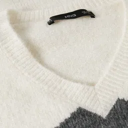 MANGO Women Off White & Charcoal Grey Argyle Sustainable Pullover image 2