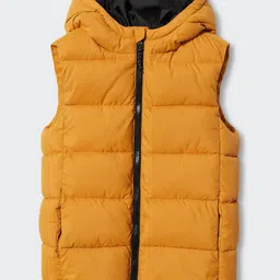 Mango Kids Boys Yellow Solid Hooded Sleeveless Puffer Jacket-picture-33