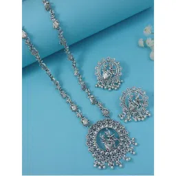 I Jewels Silver Oxidised Afghani Long Necklace Jewellery Set-image-19