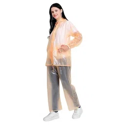 Men's|Women's PVC Waterproof Rainsuit with Hoods and Side Pocket, 100% Waterproof Portable Rainwear (Orange) image 1