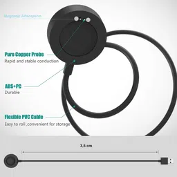 redwind Replacement 2 Pin Magnatic Charger Power Adapter for T500 - Charging Cable Cord for Smart Watch Holder Compatible with T55 T500 T900 X7 All Smart Watch(30cm Black) image 5