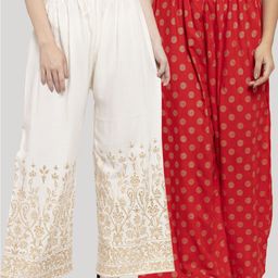 Clora Creation Women Pack Of 2 Cream-Coloured & Red Printed Knitted Palazzos-picture-13