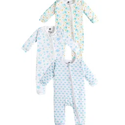 The Mom Store Infant Baby Pack of 3 Printed Zipper Cotton Sleepsuits-picture-13