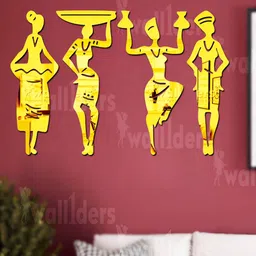 Wall1ders Gold Toned 4 Pieces Tribal Mirror Wall Stickers image 2