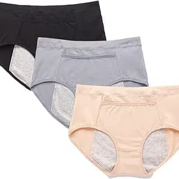 eleg & stilance Women's-Girls Cotton Blend Zipper Pocket Multipack Bikni Style Underwear Zipper Pocket Panty image 1