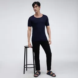 amul comfy Cotton Solid Half Sleeve Sky Blue Round Vest for Men. image 3