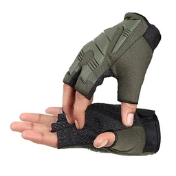 ZaySoo Mesh Gym Gloves for Professional Weightlifting, Fitness Training and Workout | with Half-Finger Length, Wrist Wrap for Protection | and Tactical Thumb Green image 2