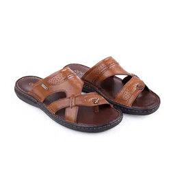 One8 Men Tan & Coffee Brown Leather Comfort Sandals-image-9