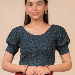 Bindigasm's Advi Floral Printed Stretchable Jacquard Saree Blouse image 4