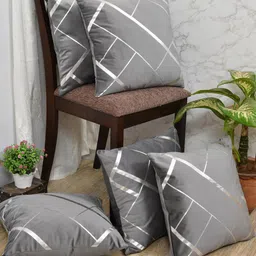 Clasiko Grey & Silver-Toned Set of 5 Geometric Velvet Square Cushion Covers image 5