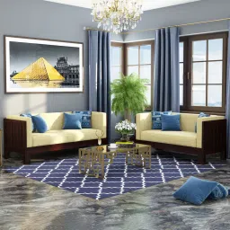 Prashiv 3+2 Seater Wooden Sofa (Creame Colour, Walnut Finish)-image-93