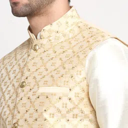 KRAFT INDIA Manadrin Collar Sequined Zari Embroidered Nehru Jackets image 2