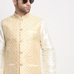 KRAFT INDIA Manadrin Collar Sequined Zari Embroidered Nehru Jackets image 4