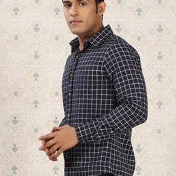 Ode by House of Pataudi Grid Tattersall Checks Checked Comfort Pure Cotton Casual Shirt image 4