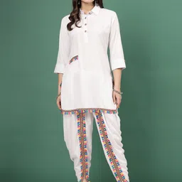 Clora Creation Embellished Shirt Collar Tunic With Dhoti Pants Co-Ords image 1