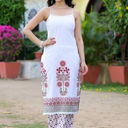 Vishudh White Floral Printed Regular Pure Cotton Kurta With Trousers-picture-7