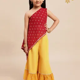 AHALYAA KIDS Girls Embellished One Shoulder Top With Palazzos-picture-42