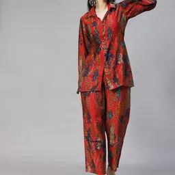 FASHOR Women Red Floral Printed Co-Ords-picture-45