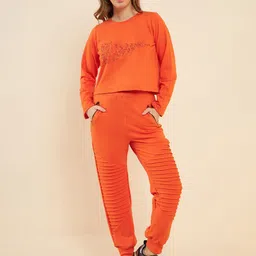 Antheaa Orange Embellished Crop Top With Pintuck Detailed Joggers-picture-21