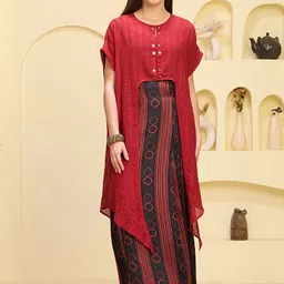 First Resort by Ramola Bachchan Embroidered Crop Top With Shrug & Skirt-picture-38