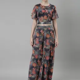 SHOWOFF Floral Printed Mirror Work Top With Palazzo-image-39