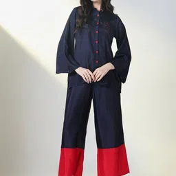 SHOWOFF Floral Embroidered Shirt With Palazzos-image-68
