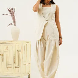 indy Raaga Pure Cotton Top & Dhoti Pants With Jacket-image-20