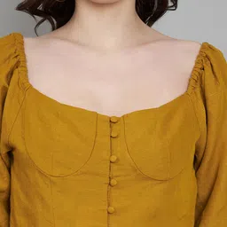 Amagyaa V-Neck Puff Sleeves Linen Top With Flared Palazzo image 3