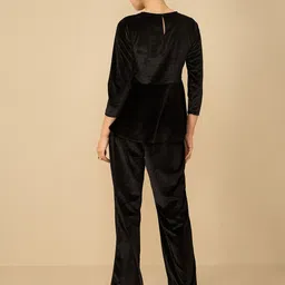 Antheaa Black Embroidered Velvet Top With Trouser image 2