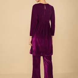 Antheaa Purple Embroidered Velvet Tunic With Trouser image 3