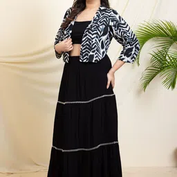 DEEBACO Printed Lapel Collar Three-Quarter Sleeves Blazer & Top With Skirt image 5