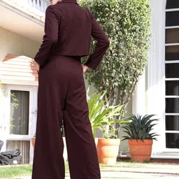 Sera Women Burgundy Solid Top With Trouser Co-Ord Set image 5