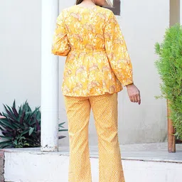 GULAB CHAND TRENDS Printed V-Neck Top With Trousers Pure Cotton Co-Ords image 3