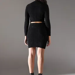 SHOWOFF Self Design Round Neck Long Sleeves Top With Skirt image 2