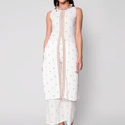 God Bless Women White Ethnic Motifs Printed Kurta with Palazzos-picture-10