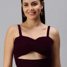 flaher Women Burgundy Velvet Readymade Padded Blouse with Cut Out Detail-image-22
