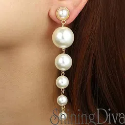 shining diva fashion Women's Stylish Long Gold Plated Drop Earrings (White; 9900er) image 3