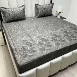 Pure Decor Royal Majestic Grey Printed Pure Cotton 400 TC King Bedsheet Set 2.74x 2.74 m-image-4