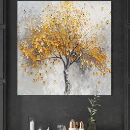999Store Gold-Toned & Grey Canvas Floral and Botanical Wall Painting-image-94