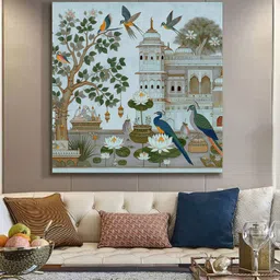 999Store Blue & Green Traditional Indian Garden Canvas Wall Paintings-image-5