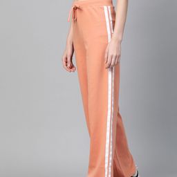 SASSAFRAS Women Peach-Coloured Side-Striped Wide Leg Track Pants-picture-32