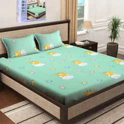 FABINALIV Green Cartoon Characters 300 TC King Bedsheet & 2 Pillow Covers 2.50 m x 2.25 m-image-99